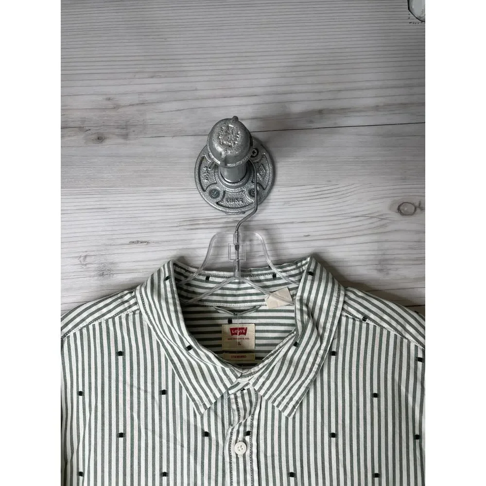 Levi's Shirt Mens XL Green Stripe The One‎ Pocket Standard Button Up Long Sleeve